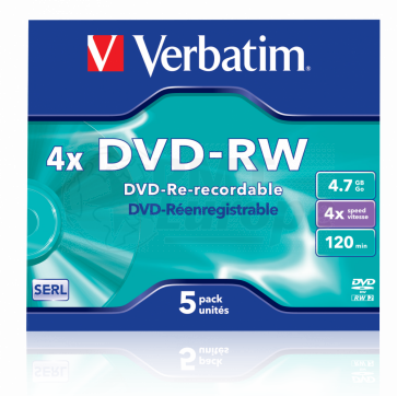 DVD-RW 4.7GB 4X Verbatim 5 stuks in jewelcase