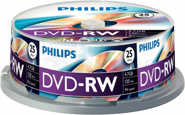DVD-RW 4.7GB 4X Philips 25 stuks
