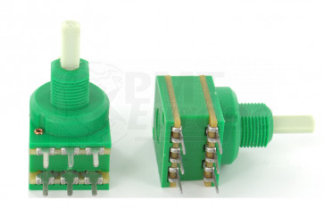 (Pot 0002) Potmeter 10KA (Lin) + 1KC (Anti log) Center lock D-shaft 4 / 6mm Ø10mm