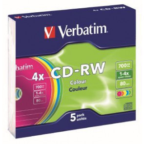 CD-RW 80 min 4X Verbatim 5 stuks in slimcase