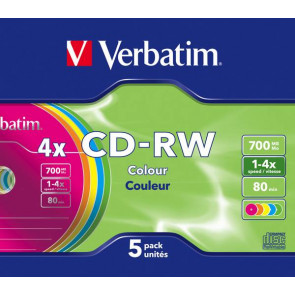 CD-RW 80 min 4X Verbatim 5 stuks in slimcase